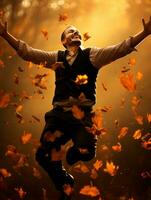 photo of emotional dynamic pose Brazilian man in autumn AI Generative