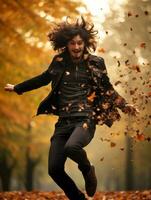 foto de emocional dinámica actitud brasileño hombre en otoño ai generativo