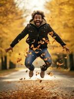 foto de emocional dinámica actitud brasileño hombre en otoño ai generativo