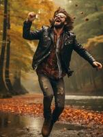 foto de emocional dinámica actitud brasileño hombre en otoño ai generativo