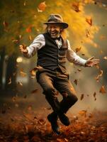 photo of emotional dynamic pose Brazilian man in autumn AI Generative