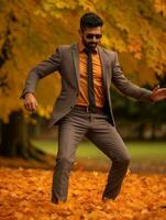 photo of emotional dynamic pose Brazilian man in autumn AI Generative