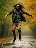 photo of emotional dynamic pose Brazilian man in autumn AI Generative