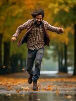 photo of emotional dynamic pose Brazilian man in autumn AI Generative