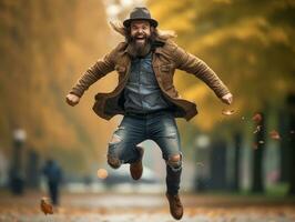 photo of emotional dynamic pose Brazilian man in autumn AI Generative