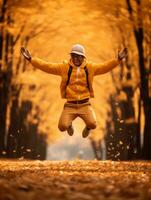 photo of emotional dynamic pose Brazilian man in autumn AI Generative