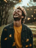 foto de emocional dinámica actitud brasileño hombre en otoño ai generativo