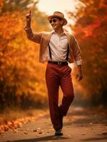 photo of emotional dynamic pose Brazilian man in autumn AI Generative