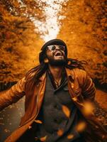 foto de emocional dinámica actitud brasileño hombre en otoño ai generativo