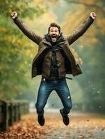 photo of emotional dynamic pose Brazilian man in autumn AI Generative