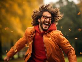 foto de emocional dinámica actitud brasileño hombre en otoño ai generativo