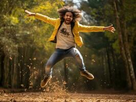 photo of emotional dynamic pose Brazilian man in autumn AI Generative