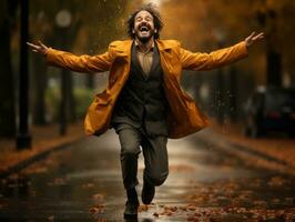 photo of emotional dynamic pose Brazilian man in autumn AI Generative