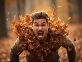 foto de emocional dinámica actitud brasileño hombre en otoño ai generativo