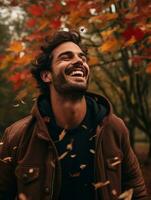 foto de emocional dinámica actitud brasileño hombre en otoño ai generativo