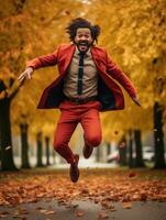 photo of emotional dynamic pose Brazilian man in autumn AI Generative