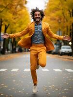 photo of emotional dynamic pose Brazilian man in autumn AI Generative