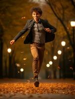 photo of emotional dynamic pose Brazilian man in autumn AI Generative