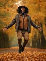 photo of emotional dynamic pose Brazilian man in autumn AI Generative