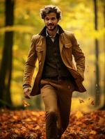 photo of emotional dynamic pose Brazilian man in autumn AI Generative