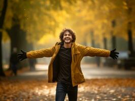 foto de emocional dinámica actitud brasileño hombre en otoño ai generativo