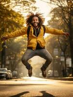 photo of emotional dynamic pose Brazilian man in autumn AI Generative