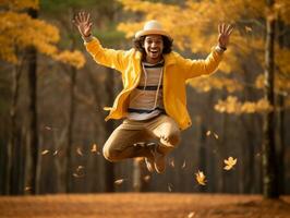 photo of emotional dynamic pose Brazilian man in autumn AI Generative