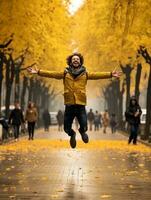 photo of emotional dynamic pose Brazilian man in autumn AI Generative