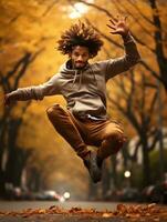 photo of emotional dynamic pose Brazilian man in autumn AI Generative