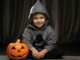 Kid in a Halloween costume with a playful pose AI Generative photo