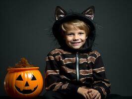 Kid in a Halloween costume with a playful pose AI Generative photo