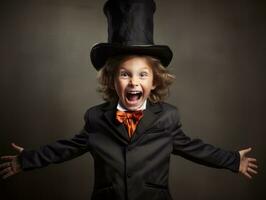 Kid in a Halloween costume with a playful pose AI Generative photo