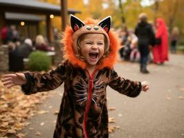 Kid in a Halloween costume with a playful pose AI Generative photo