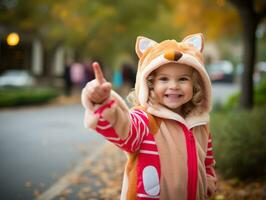 Kid in a Halloween costume with a playful pose AI Generative photo