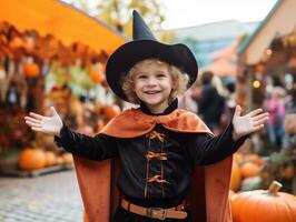 Kid in a Halloween costume with a playful pose AI Generative photo
