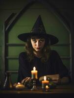 Woman dressed as a witch for Halloween AI Generative photo