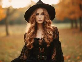 Woman dressed as a witch for Halloween AI Generative photo