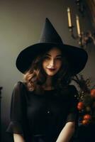 Woman dressed as a witch for Halloween AI Generative photo