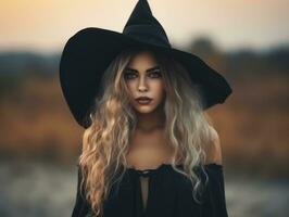 Woman dressed as a witch for Halloween AI Generative photo