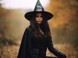 Woman dressed as a witch for Halloween AI Generative photo