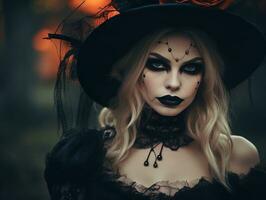 Woman dressed as a witch for Halloween AI Generative photo