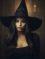 Woman dressed as a witch for Halloween AI Generative photo