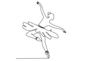 uno continuo línea dibujo de ballet bailarín. hembra bailarina, bailarín en sencillo lineal estilo. editable ataque. garabatear contorno vector ilustración