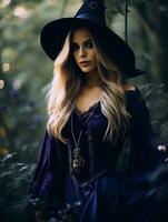 Woman dressed as a witch for Halloween AI Generative photo