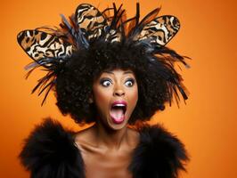 Woman in a Halloween costume with a playful pose AI Generative photo