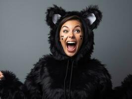 Woman in a Halloween costume with a playful pose AI Generative photo