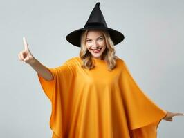 Woman in a Halloween costume with a playful pose AI Generative photo