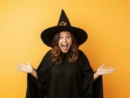 Woman in a Halloween costume with a playful pose AI Generative photo