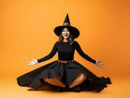 Woman in a Halloween costume with a playful pose AI Generative photo