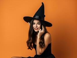 Woman in a Halloween costume with a playful pose AI Generative photo